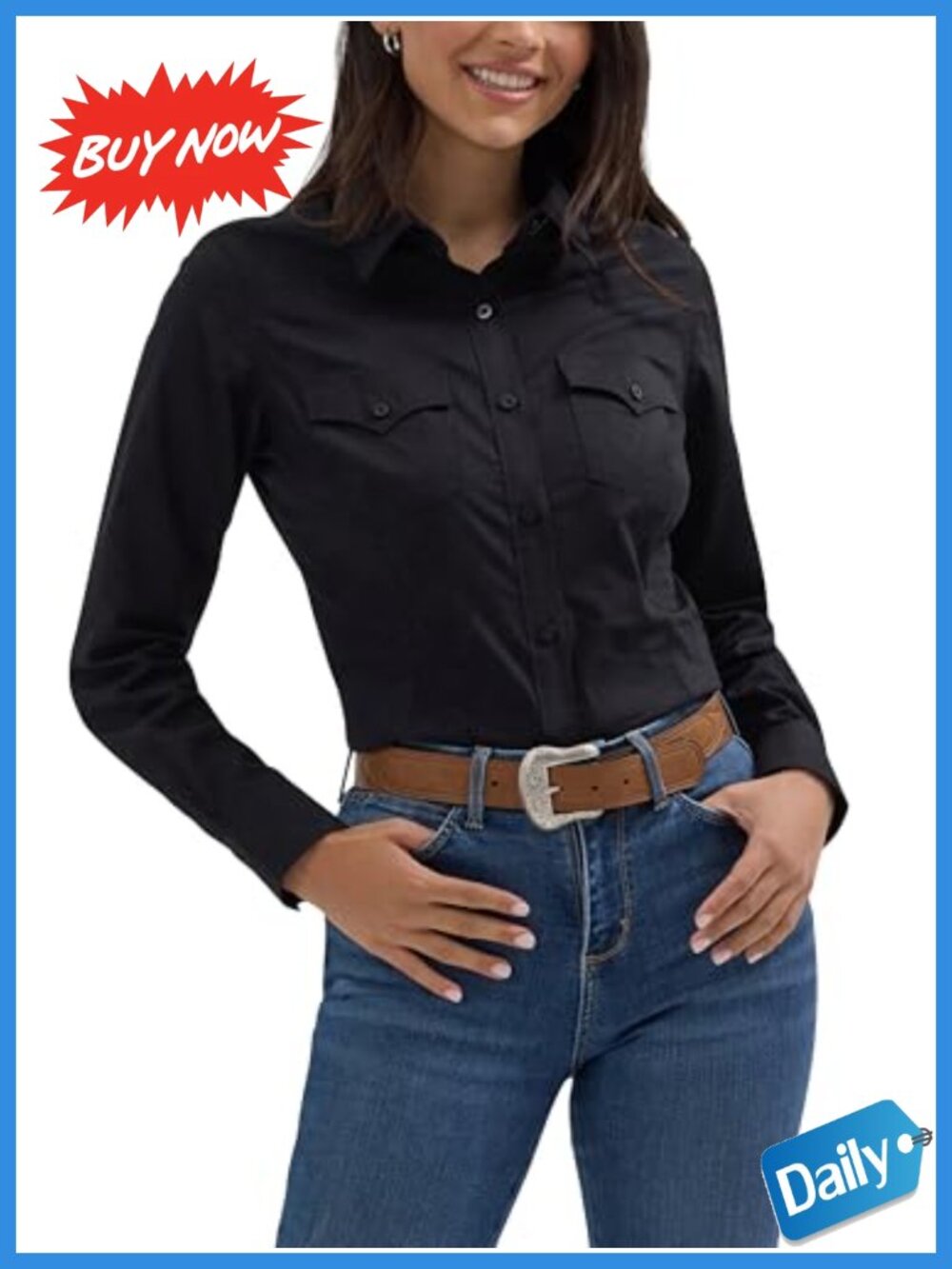 Wrangler Slim Fit Long Sleeve Cotton Blend Western Button Down Shirt